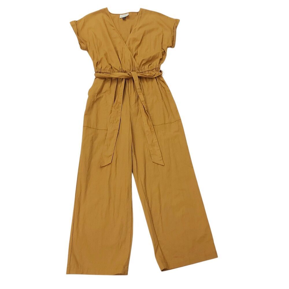 Universal Thread Jumpsuit Womens XS Caramel Yellow V-Neck Relaxed Fit Bohemian